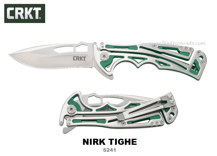 CRKT Nirk Tighe Green Flipper Folding Knife, 420J2 Handle, CRKT5241